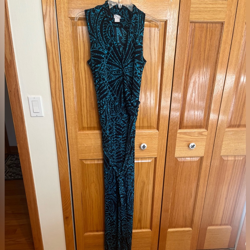 Chicos teal and black jumpsuit. Size 1. Travelers Collection. Tie waist v neck